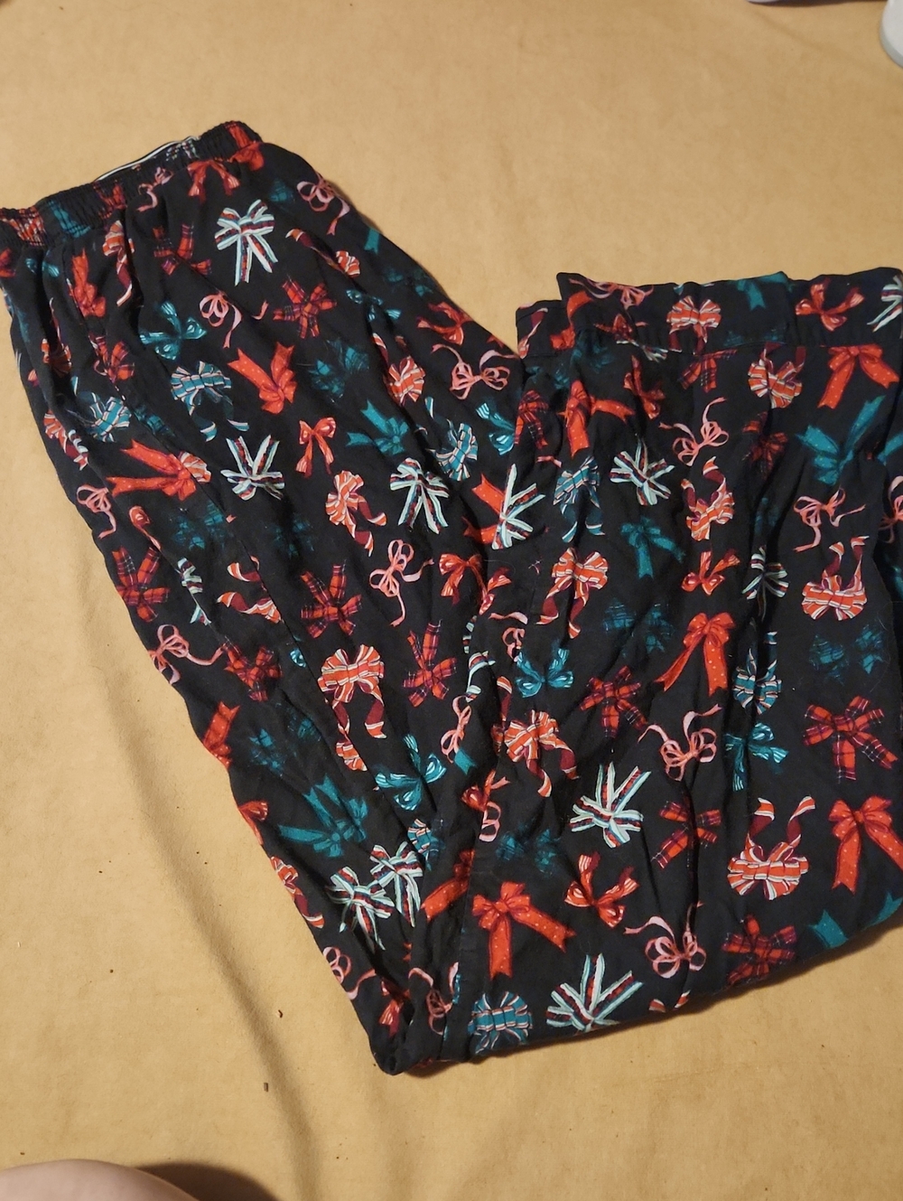 PINK Victoria's Secret Black Pajama Pants with Red, Teal & White Bow Print